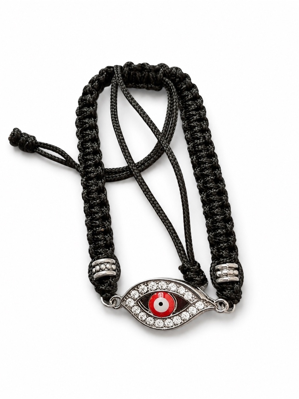 🧿Black Cord Evil Eye Bracelet with Crystal Accent🧿 silver